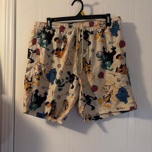 Space Jam Swim Trunks Mens Medium White Multicolor Basketball Print Bugs Bunny